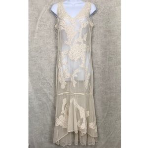 Cream Raw Hem Embellished Overlay with Sequins